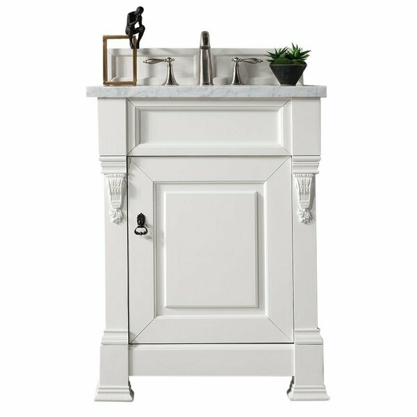 James Martin Vanities Brookfield 26in Single Vanity, Bright White w/ 3 CM Arctic Fall Solid Surface Top 147-V26-BW-3AF